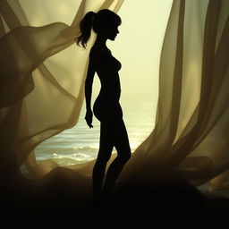 A serene and artistic depiction of a human silhouette in a natural setting, with soft lighting that emphasizes the contours and beauty of the form