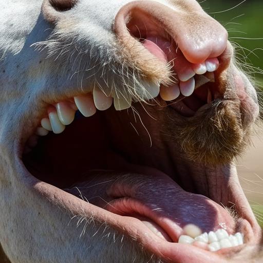 Extreme close-up view inside the mouth of an old, majestic horse as if someone just received it as a gift and is curiously inspecting it.