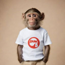 A whimsical monkey wearing a shirt adorned with the logo of 'Barx', positioned in a playful, curious pose.