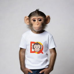 A whimsical monkey wearing a shirt adorned with the logo of 'Barx', positioned in a playful, curious pose.