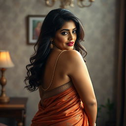 A captivating image focusing on an Indian aunt's figure, highlighting a curvaceous and confident pose