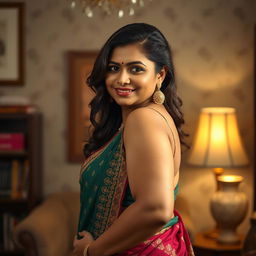 A captivating image focusing on an Indian aunt's figure, highlighting a curvaceous and confident pose