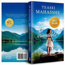 Design a book cover featuring two main elements: a "Best Seller" gold seal and a romantic scene of a couple by a tranquil lake