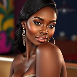 A sensual portrait of a beautiful ebony woman, exuding confidence and allure, with smooth, radiant skin and striking features