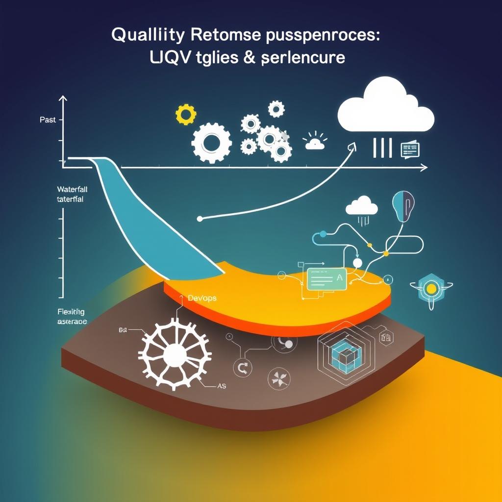 A conceptual illustration showcasing the evolution and strategic role of Quality Assurance (QA) within Agile and DevOps environments