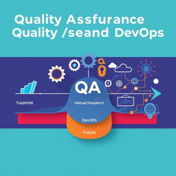 A conceptual illustration showcasing the evolution and strategic role of Quality Assurance (QA) within Agile and DevOps environments