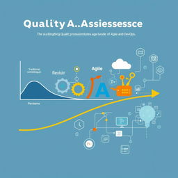 A conceptual illustration showcasing the evolution and strategic role of Quality Assurance (QA) within Agile and DevOps environments