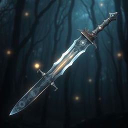 A mystical dagger with a crown elegantly embedded on the pommel, surrounded by an ethereal aura of magic