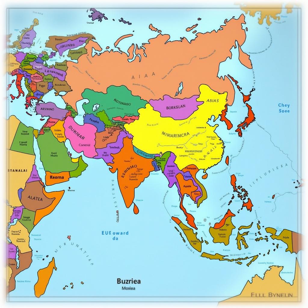 A detailed political map of Asia, showcasing countries, major cities, and borders in vivid and distinct colors