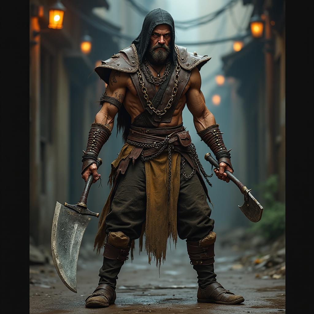 A rugged bandit transformed into a fierce Mortal Kombat character