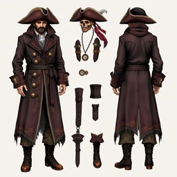 A detailed pirate-themed clothing design featuring an adventurous and rugged look