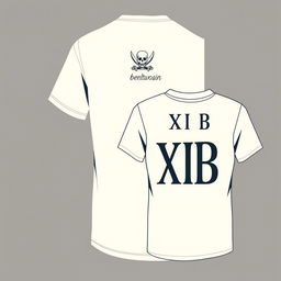 A simplistic yet cohesive cream-colored class t-shirt design for Grade 11 B, featuring a pirate theme