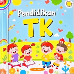 An engaging and lively cover for a kindergarten education curriculum, featuring bright and cheerful illustrations of young children participating in various activities such as drawing, singing, and playing outdoors