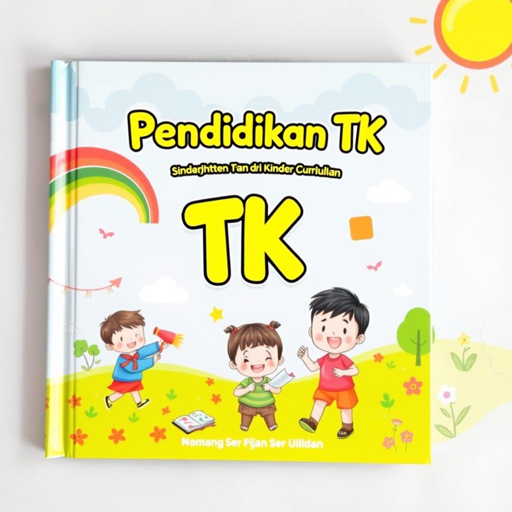 An engaging and lively cover for a kindergarten education curriculum, featuring bright and cheerful illustrations of young children participating in various activities such as drawing, singing, and playing outdoors