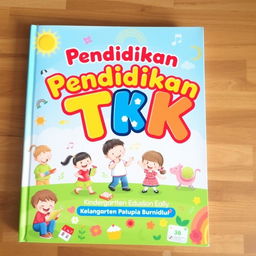 An engaging and lively cover for a kindergarten education curriculum, featuring bright and cheerful illustrations of young children participating in various activities such as drawing, singing, and playing outdoors