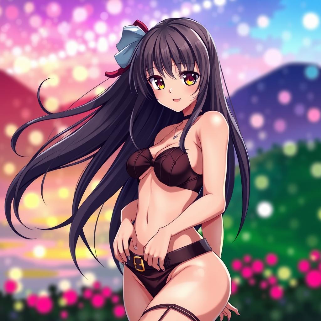 A beautiful and alluring anime girl with long flowing hair and captivating eyes, wearing a stylish and revealing outfit that accentuates her curves