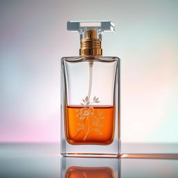 A luxurious glass bottle of perfume, elegantly designed with a sleek and modern aesthetic