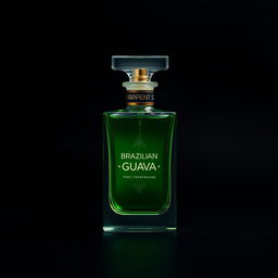 A luxurious glass bottle of Brazilian Guava perfume, elegantly designed with a sleek and modern aesthetic