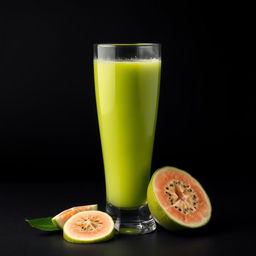 A glass filled with fresh Brazilian guava juice, displaying its vibrant tropical green color