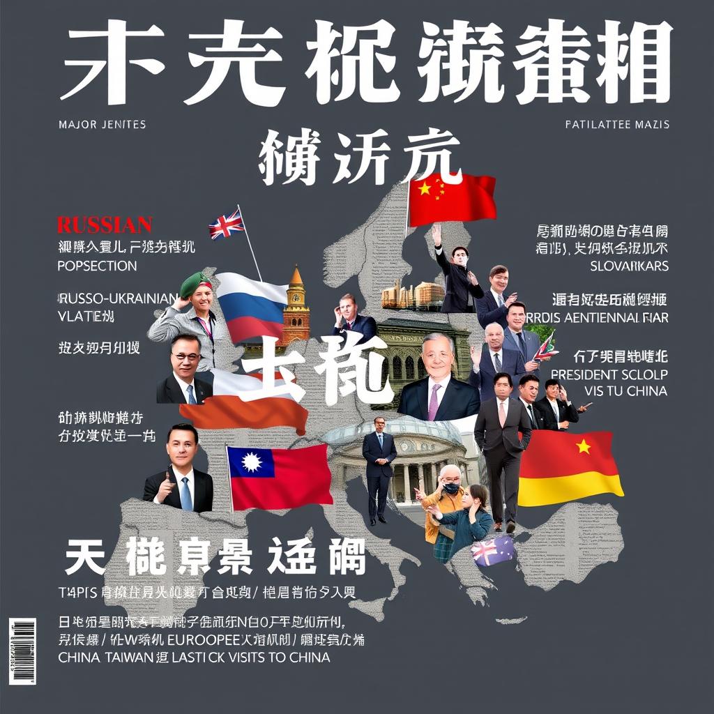 A sophisticated magazine cover that incorporates a collage of major international political events