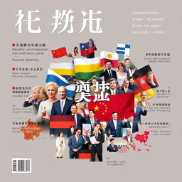 A sophisticated magazine cover that incorporates a collage of major international political events