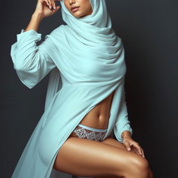 An alluring and graceful depiction of a stunning Saudi woman with hints of modern fashion