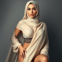 An alluring and graceful depiction of a stunning Saudi woman with hints of modern fashion