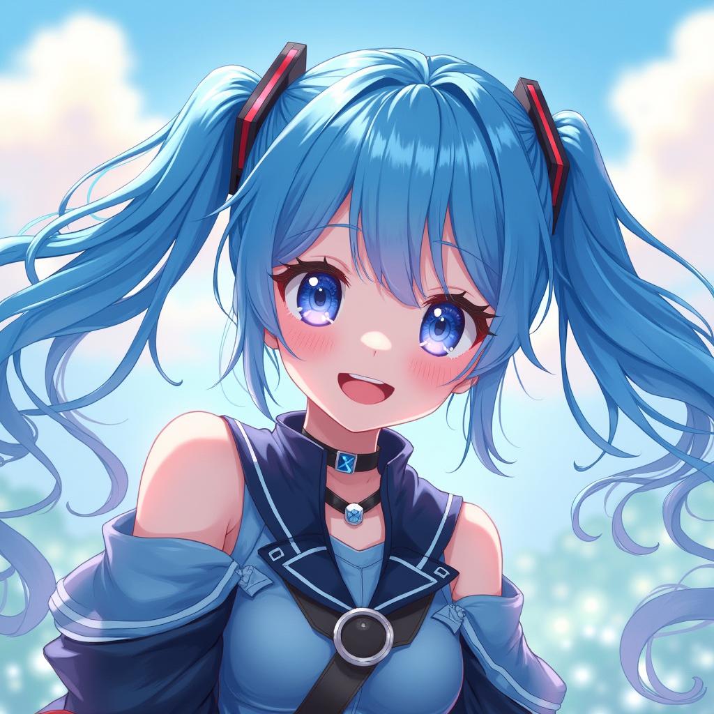 A stunning digital artwork featuring a blue-haired anime girl