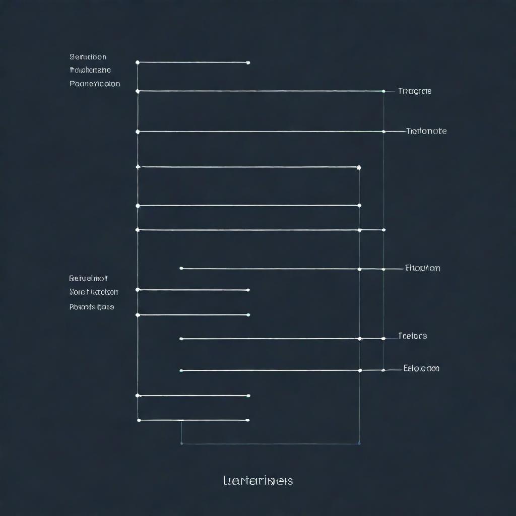 A simplified, vertical illustration of programming threads represented as lines, outlining the interrelationships and sequence of processes