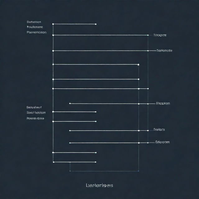 A simplified, vertical illustration of programming threads represented as lines, outlining the interrelationships and sequence of processes