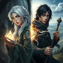 A fantasy book cover featuring two central characters