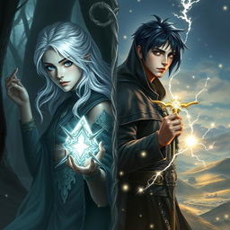 A fantasy book cover featuring two central characters