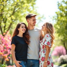 A stylish portrait of a young adult male and female couple standing together