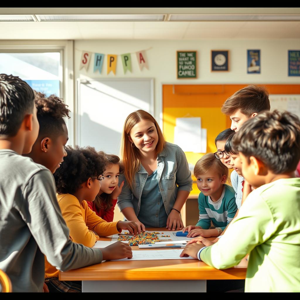 A scene from a family-friendly TV movie set in a school environment, filled with engaging characters and a heartwarming storyline