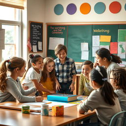 A scene from a family-friendly TV movie set in a school environment, filled with engaging characters and a heartwarming storyline