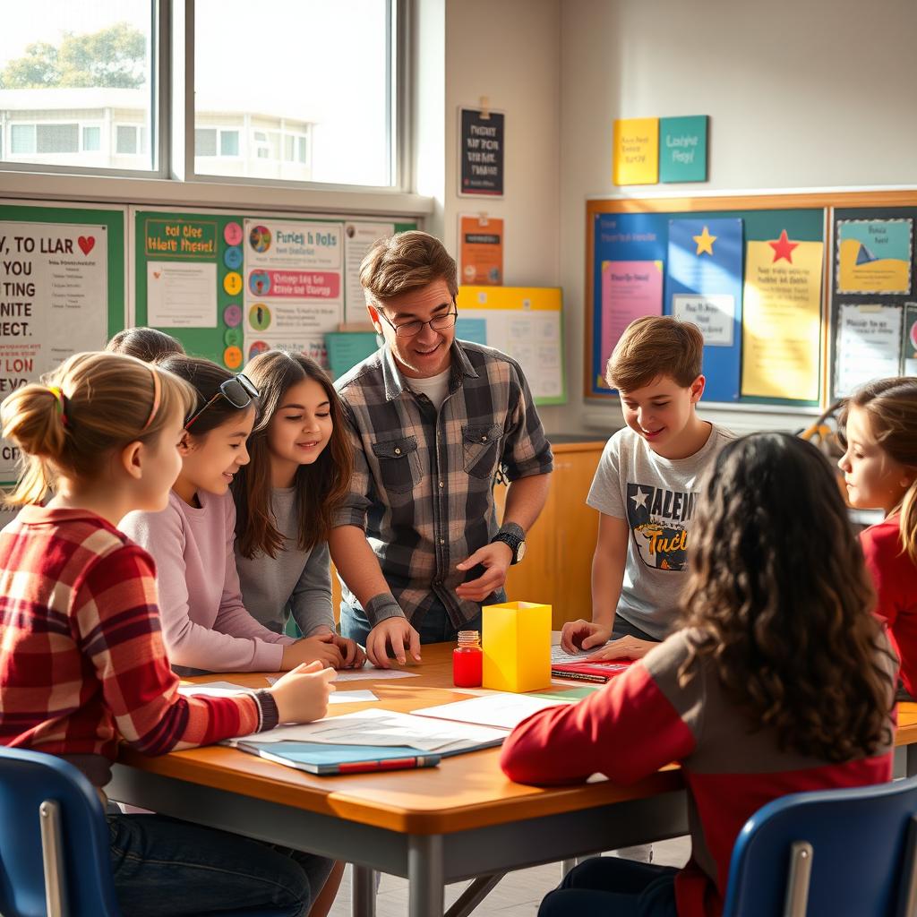 A scene from a family-friendly TV movie set in a school environment, filled with engaging characters and a heartwarming storyline