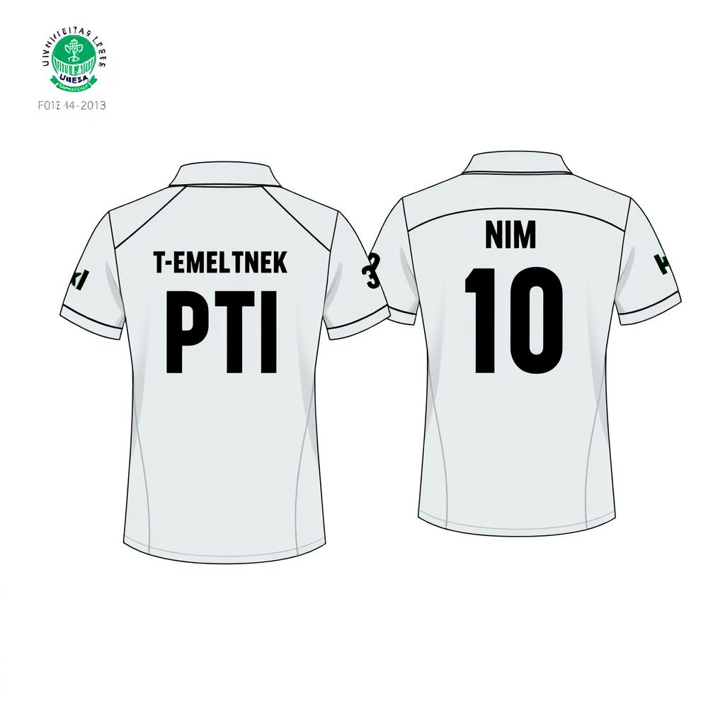 A simple collared jersey design for the Department of PTI, featuring the text 'Fakultas Teknik' on the back along with a space for NIM (student identification number)