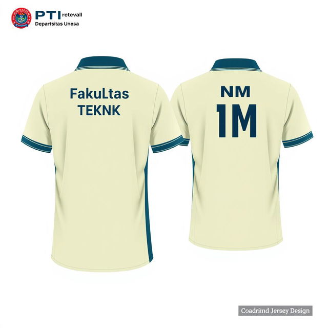 A simple collared jersey design for the Department of PTI, featuring the text 'Fakultas Teknik' on the back along with a space for NIM (student identification number)