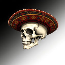 A detailed illustration of a human skull wearing a traditional Spanish hat