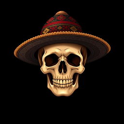 A detailed illustration of a human skull wearing a traditional Spanish hat