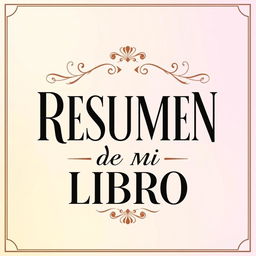 A book cover design featuring the title 'RESUMEN DE MI LIBRO' in elegant, bold typography