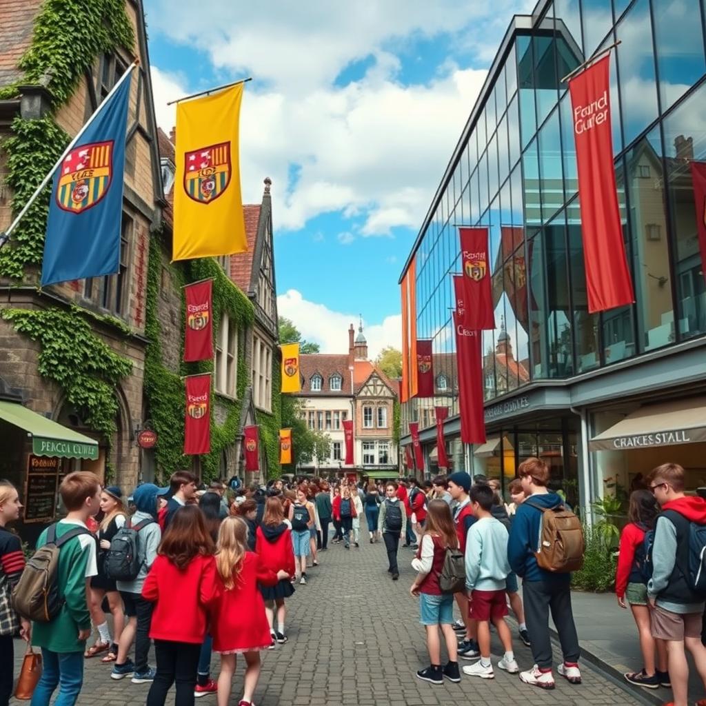 Two rival schools facing each other in a picturesque town