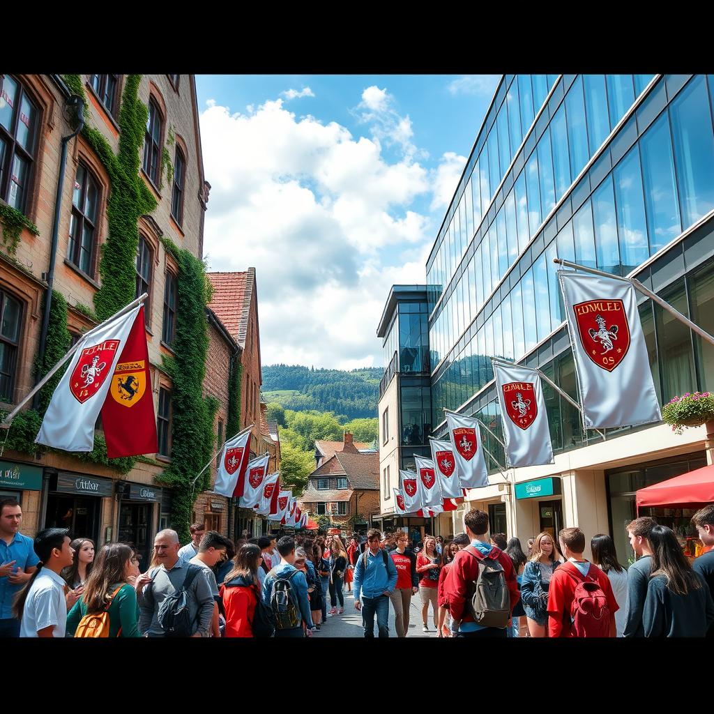 Two rival schools facing each other in a picturesque town