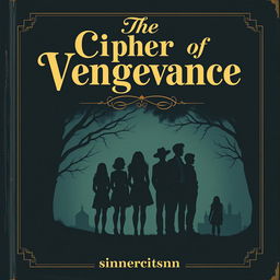 An old-fashioned book cover design with the title "The Cipher of Vengeance" prominently displayed in elegant, vintage typography