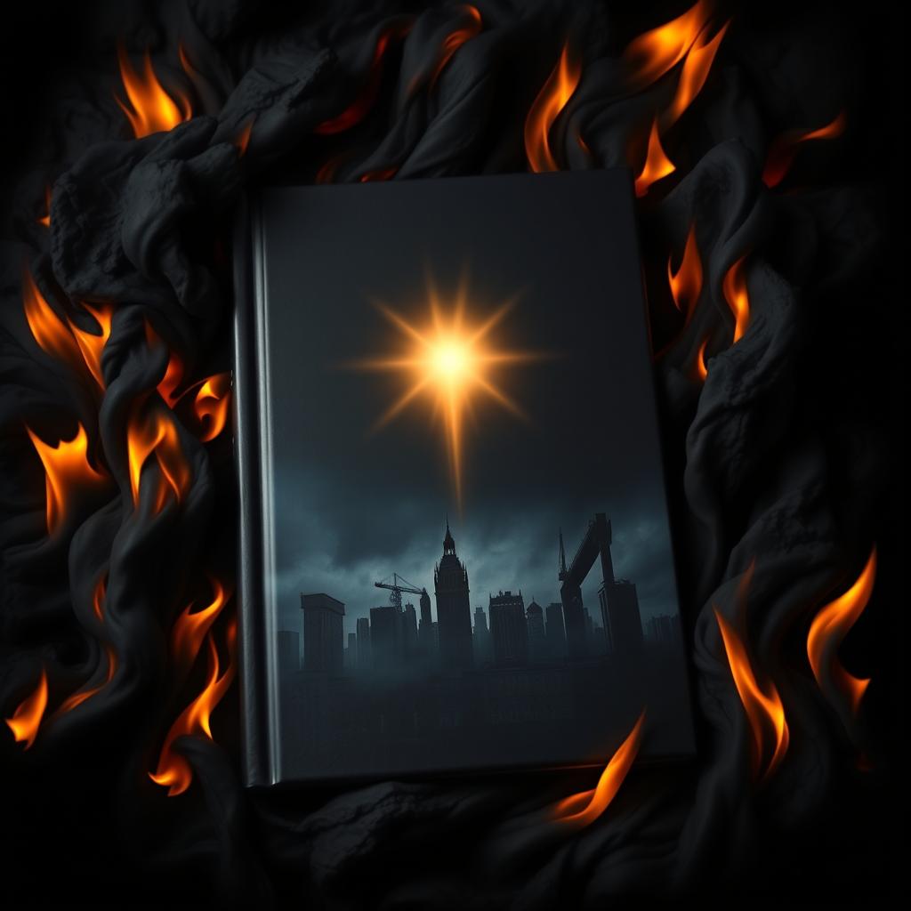 A dark book cover depicting a dramatic scene