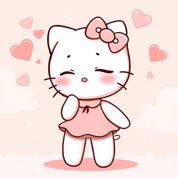 A cartoon character similar to Hello Kitty blowing a kiss, depicted in a charming and delightful manner