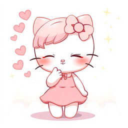 A cartoon character similar to Hello Kitty blowing a kiss, depicted in a charming and delightful manner