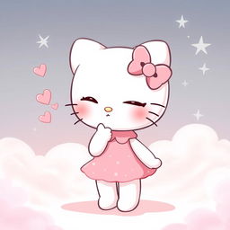 A cartoon character similar to Hello Kitty blowing a kiss, depicted in a charming and delightful manner