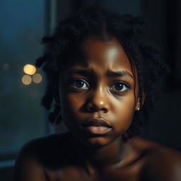 A young black girl shedding tears, experiencing heartbreak