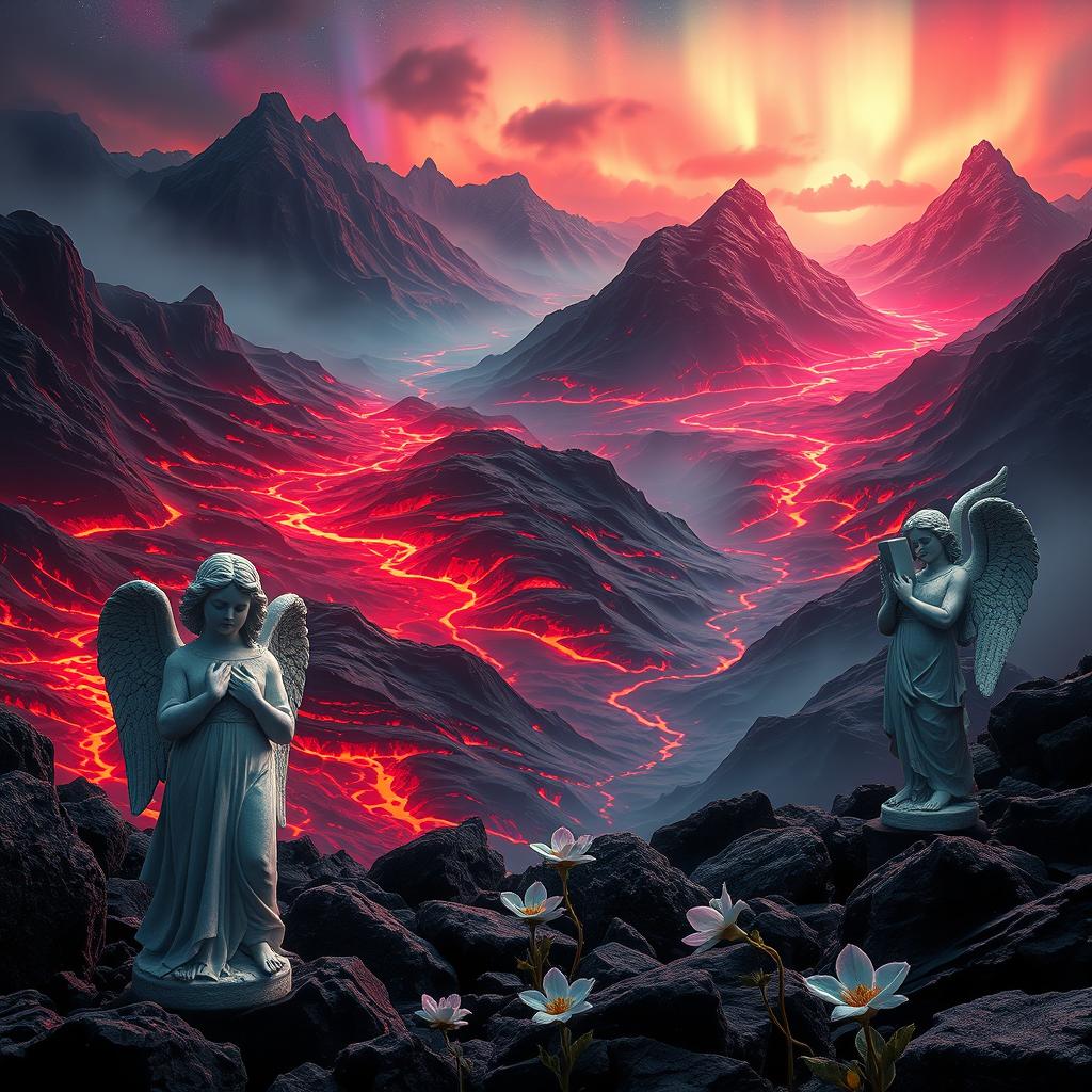 A surreal and ethereal portrayal of hell, transformed into a place of beauty